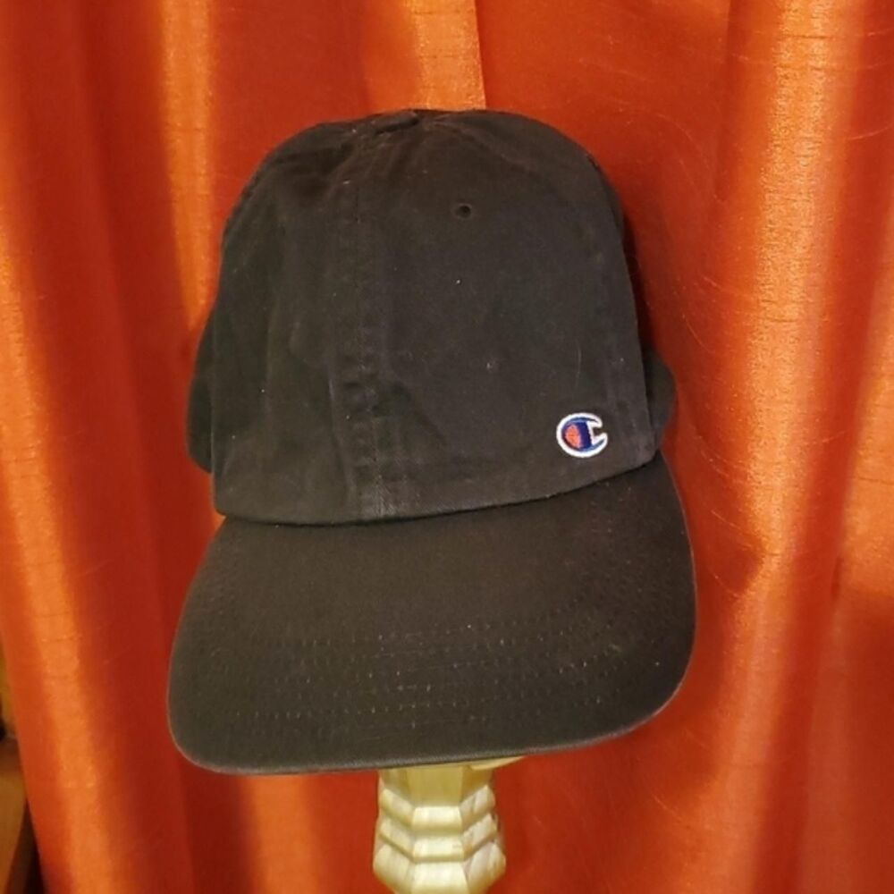 Champion Black Adjustable Cloth Cap Front & Back Logo Embroidery